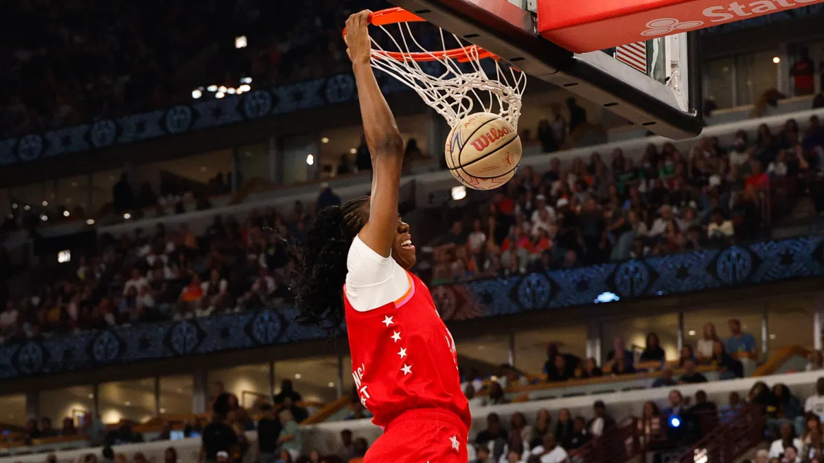 dominique malonga dunk: watch storm star light up wnba all star game with epic jam vs. team coop