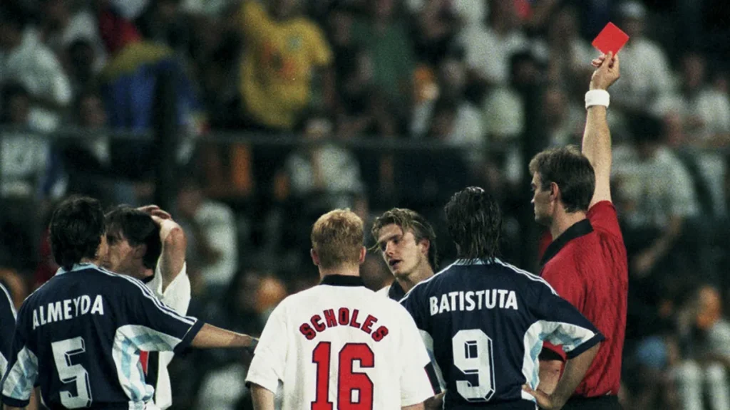 revisiting david beckham's red card in 1998 england vs. argentina world cup game
