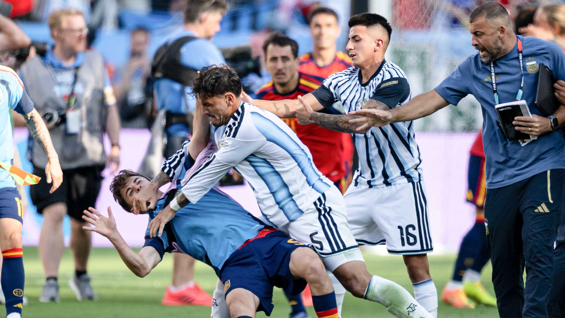 fifa investigates post match scuffle between argentina and spain players
