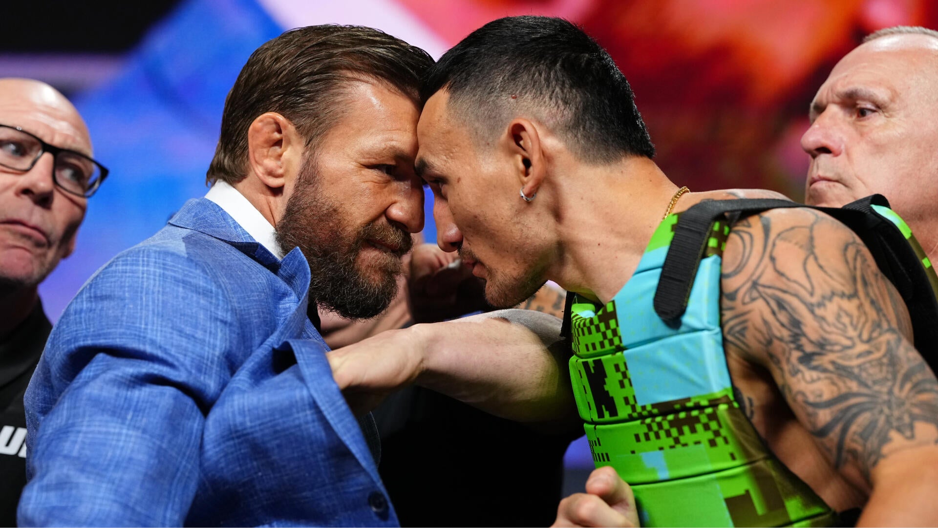 ufc 329 press conference: conor mcgregor, max holloway get physical at first face off