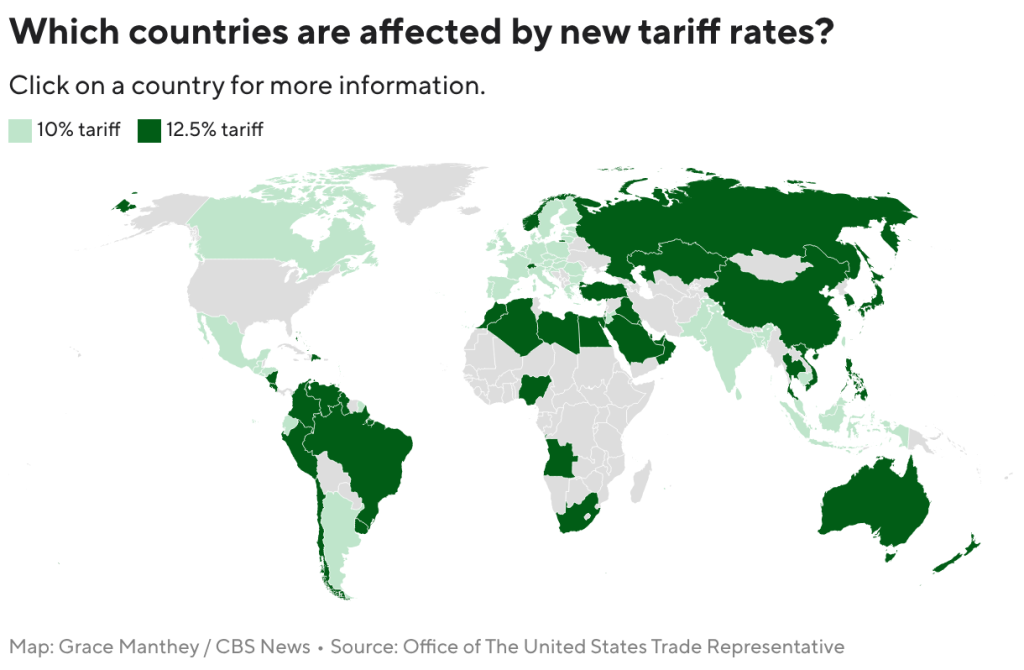 here are the new tariff rates on dozens of countries targeted by president trump
