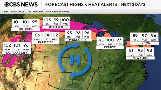maps show millions of americans under heat alerts from extreme temperatures in plains, northeast