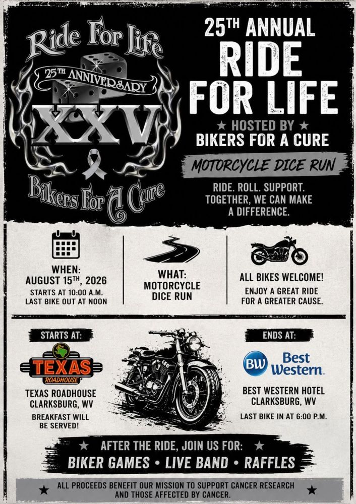 25th annual ride for life dice run for american cancer society is saturday