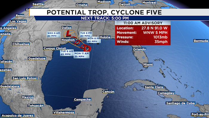 nhc upgrades invest 97l to potential tropical cyclone five; no threat to florida