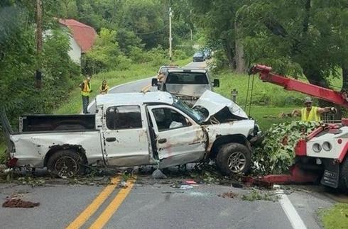 single vehicle harrison county accident sees truck on its side and results in need for medical transport