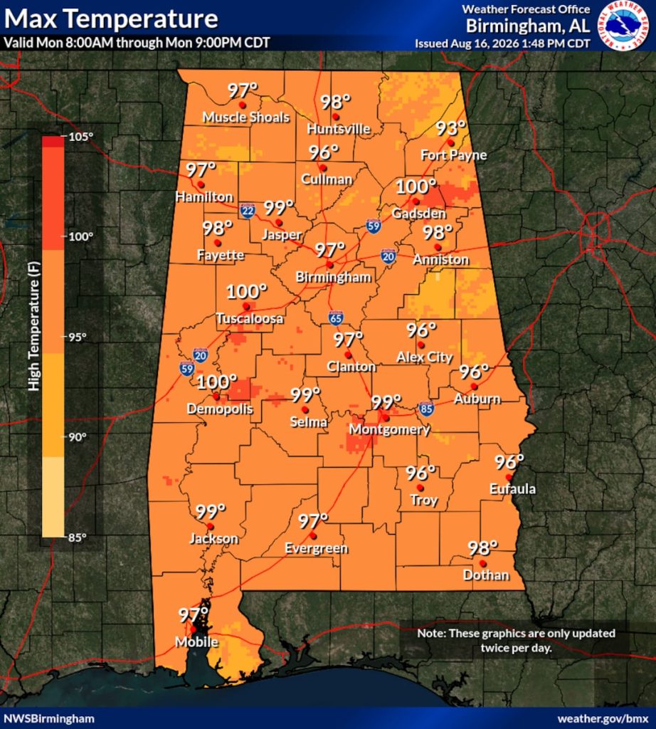 extreme heat warning for alabama starting tonight