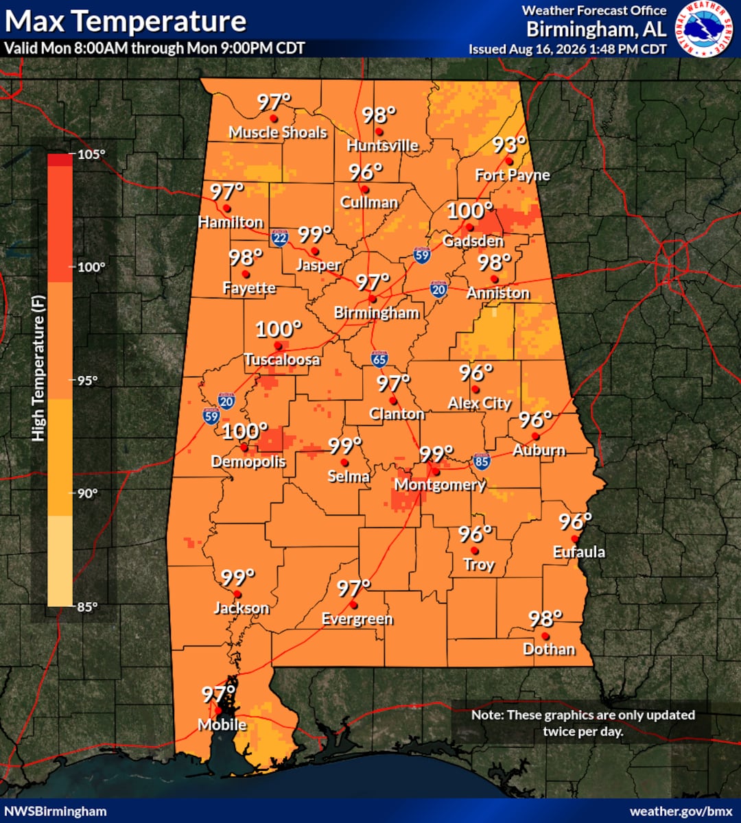 extreme heat warning for alabama starting tonight