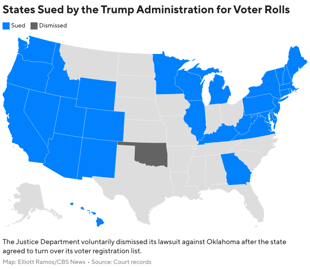 the trump administration has filed 31 lawsuits seeking states’ voter data. here’s where they stand.