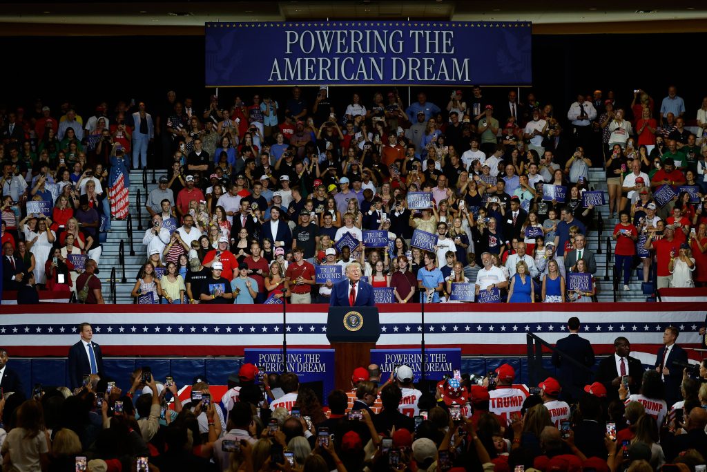 trump is finally hitting the campaign trail. it’s not for a battleground member.