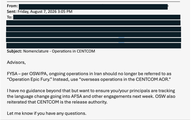 military personnel told last month to stop calling iran conflict “operation epic fury”