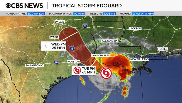 edouard weakens to tropical depression as heavy rain continues over southeastern texas