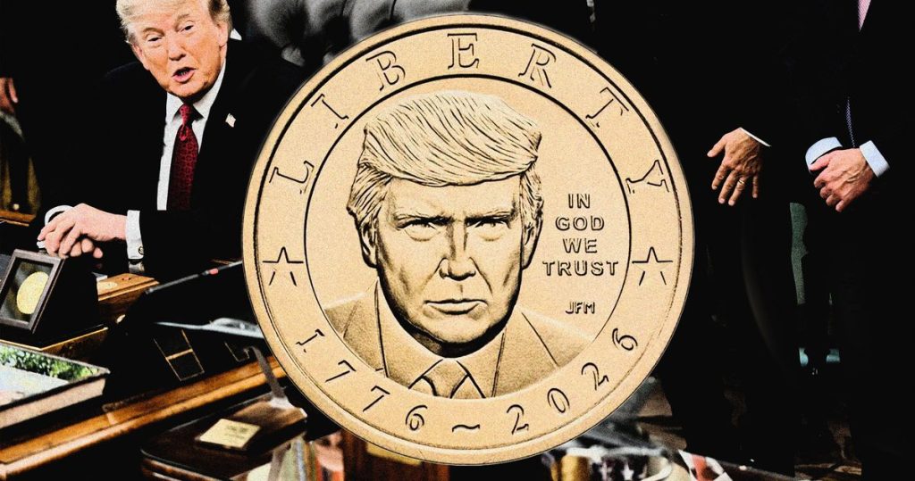 trump got his face on some gold colored currency